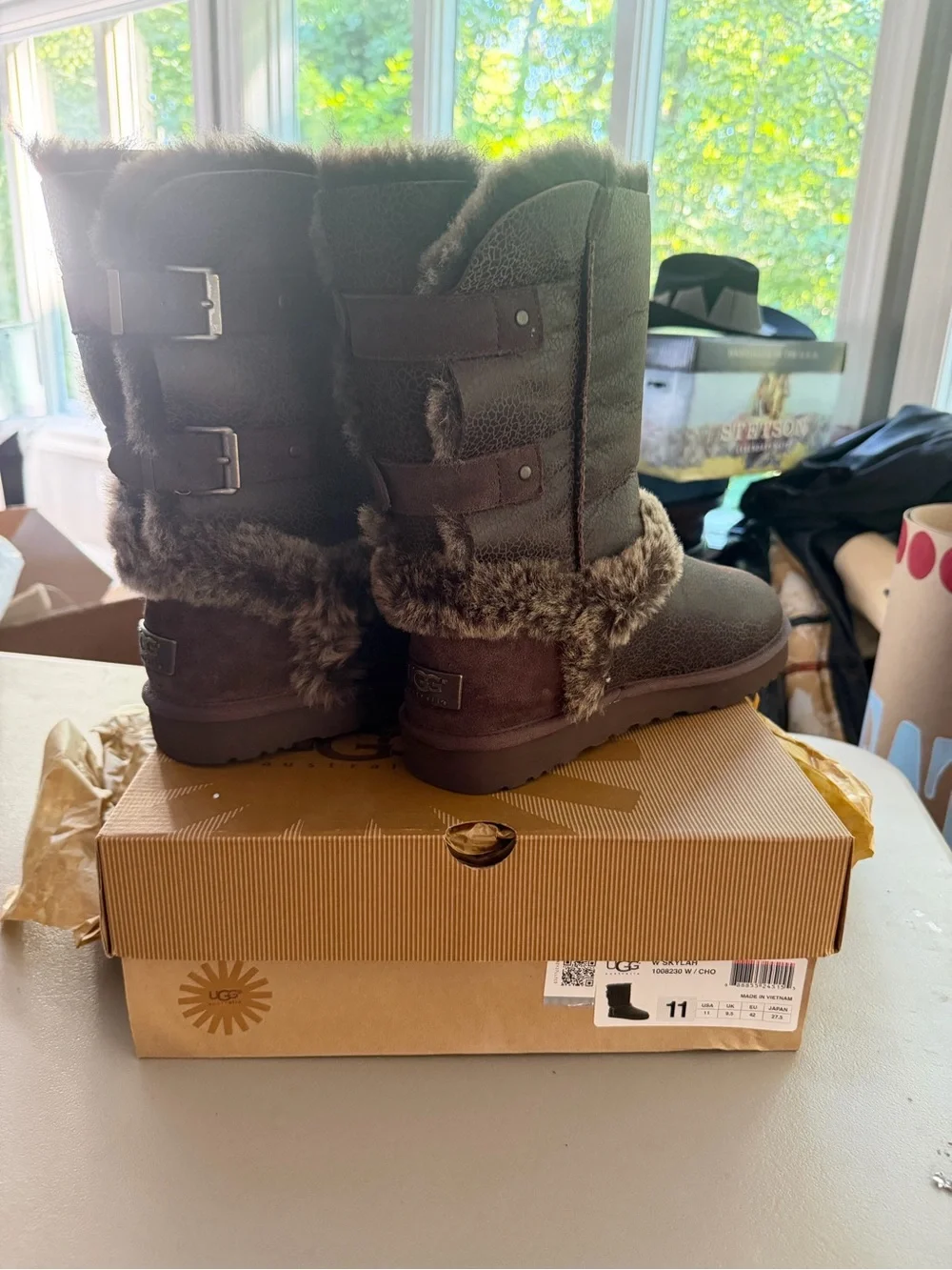 UGG Women's Chocolate Brown Shearling-Trim Winter Boots